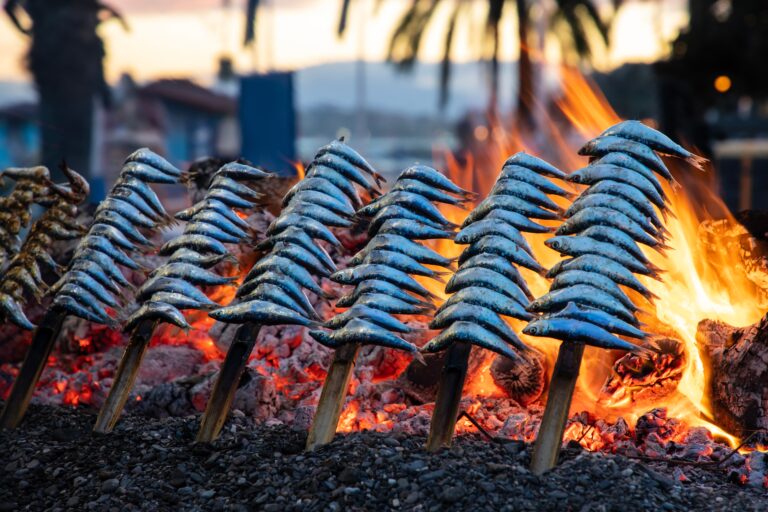 Sardines,Being,Griiled,On,The,Fire,In,Traditional,Way,In