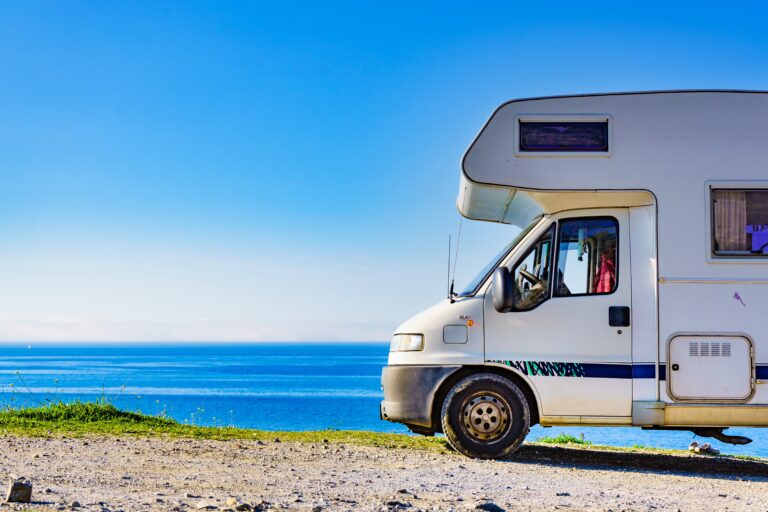 Camper,Rv,Caravan,On,Mediterranean,Coast,In,Spain.,Wild,Camping